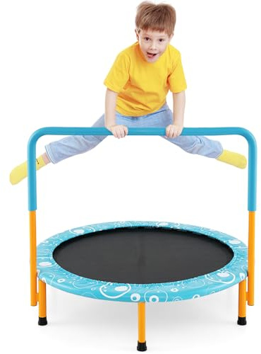 COSTWAY Mini Trampoline, 36 Inch Kids Exercise Rebounder with Foam Handrail and Safety Padded Cover, Foldable Toddler Trampolines for Indoor Outdoor (Light Blue)
