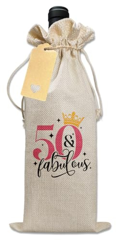 Bliceon 50th Birthday Gift Wine Drawstring Bag, Decorative Wine Bag with Witty Quotes, 50th Birthday Gift for Women, Unique Birthdays Gifts for Mum, Wife, Girlfriend, Sister, Colleague