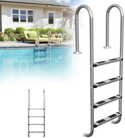 TATIVALO Escalera de piscina de acero inoxidable, 4 peldaños, 157 cm, antideslizante, resistente escalera de piscina para piscina y piscina, escalera de seguridad con función de montaje