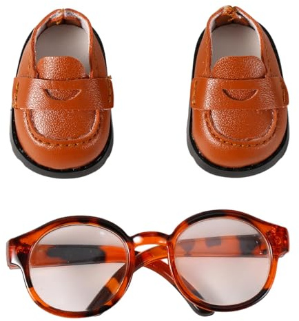 Mikovivi Ensemble de Chaussures et Lunettes pour Poupée de 17cm, Accessoires pour Poupée avec Mini-Chaussures et Lunettes Tenue Tendance for Figurine (Brun, Style 2)