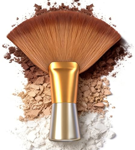 Riawit Finishing Powder Brush, Large Professional Fan-Shaped Brush with Metal Plated Handle & Fine Soft Bristles for Spray Tan, Drying Powder, Scented Body Powders & Removing Hair After Haircuts