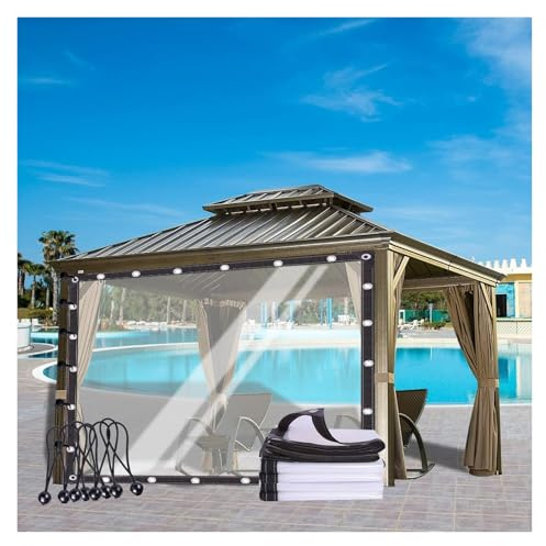 Transparente, wasserdichte Pavillon-Seitenteile, 4,6 x 2,4 m, 0,12 mm Abdeckplane mit Ösen, für den Außenbereich, Terrassen-Vorhänge für Pergola, Veranda und Pavillon-Trennwand