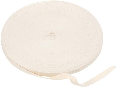 50M Cotton Twill Tape Ribbon 1cm Wide Bias Binding Tape Soft Natural Herringbone Webbing Roll Beige Linen Fabric Ribbon for DIY Crafts Knit Sewing(54.7Yards)