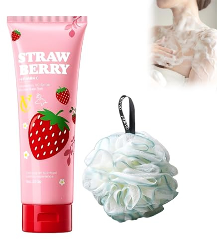 250 g di sale da bagno con schiuma alla fragola, pulisce accuratamente la pelle, con spugna per doccia, esfolia e nutre la pelle