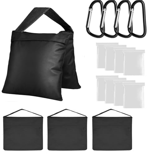 Studio Sandbags Set,Ompinda 4 Saddle-Shaped Design Saddlebag Weight Bags Included 4 Aluminum Clips And 8 PE Sealed Bag for Camera Stands,Lighting Tripods,Outdoor Courtyards,Photograp (Black)