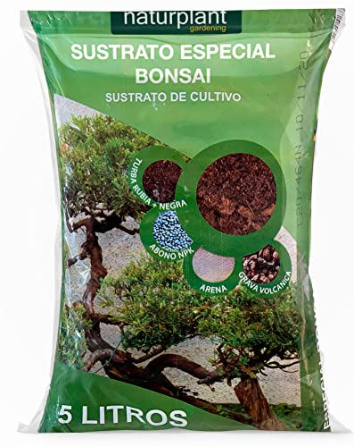 Sustrato Especial para Bonsai. 5 litros. Compuesto por turba Rubia y Negra, Arena, Grava y abono. Ideal para el Crecimiento Saludable de Tus bonsáis. Naturplant.