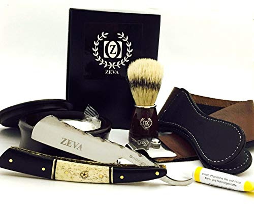 SOLINGEN HAND MADE BUFFALO HORN & CAMEL BONE HANDLE STRAIGHT RAZOR SET