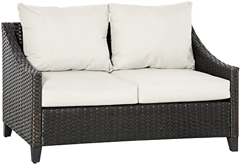 Outsunny Divano da Giardino 2 Posti in Rattan PE, Divano da Esterno con Cuscini Imbottiti e Piedini Regolabili, 132x70x74cm, Marrone