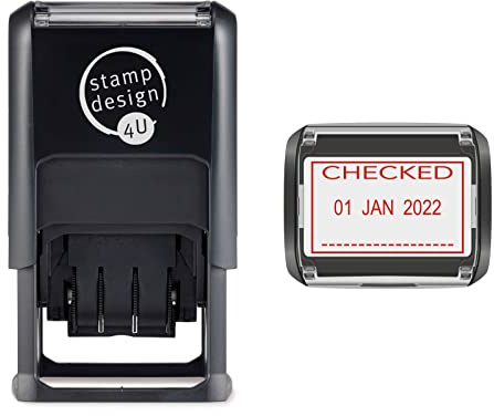 SD4U Word and Date Stamp Self Inking - Checked and Changeable Date in Red Ink