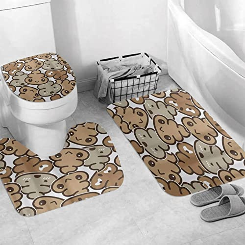 JIFOME Set di Tappetini da Bagno in 3 Pezzi,Cacca,Tappetino da Bagno Assorbente Antiscivolo, Tappeto a Forma di U e Coperchio del WC Lavabile