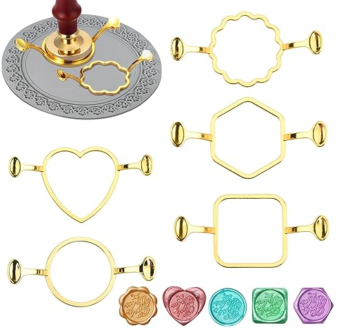 5 Pièces Sceau Cire Personnalisé Kit Sceau Cire Moule à Sceller En Métal Avec Tampon En Silicone Pour Invitation De Mariage Enveloppe De Carte（Fleur, Ronde,En Forme De Cœur,Carré, Hexagone）