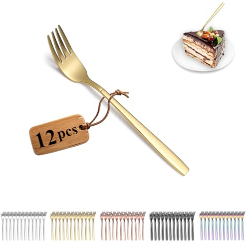 Berglander gold Kuchengabeln 12 Stück, Titan vergoldet Edelstahl Dessertgabeln, Obstgabeln, kleine Gabel für Zuhause, Restaurant, Hotel, Hochzeit, Partys, spülmaschinenfest