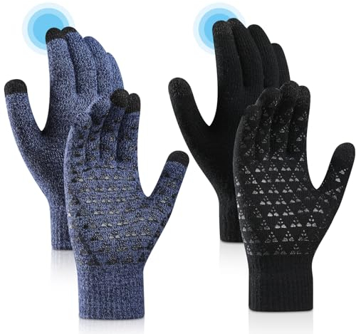 ytorgr 2 Pack Winter Thermal Gloves for Women - Warm, Knitted Gloves for Touch Screen Use & Outdoor Activities