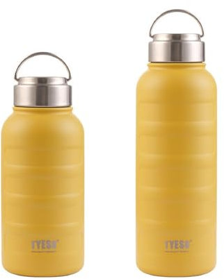 OTBEHUWJ Tazza Bottiglia d'Acqua Doppia in Acciaio Inossidabile Tazza di Pallone A Vuoto Portatile per Esterno Drink Sport Tazza-1000 Ml-Giallo