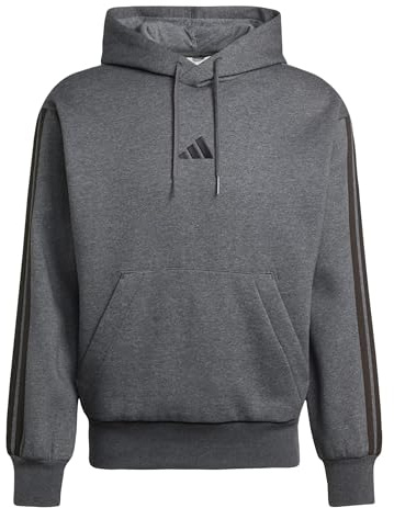 adidas Men's Essential Three Stripes Fleece Hoodie Sweatshirt, dark grey heather/black, XL