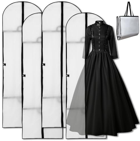 BUCOMTU Kleidersäcke 4 Stück Kleidersack Lang 60x180 cm Wasserdichte und Mottensicher Kleidersäcke mit Reißverschluss Kleiderschutzhülle Geeignet für Longuette,Anzüge,Hochzeitskleider,Abendkleider