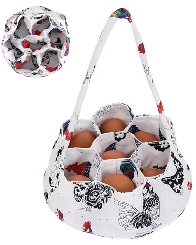 JJUNW Eier Sammelkorb, Segeltuch Mini Eiersammelkorb Ei-Einkaufstasche mit 7 Beuteln Bauernhaus-Eierkorb Stoff-Eier-Sammelkorb für Hausfrau Hühnereier Familiengarten Bauernhöfe Korb