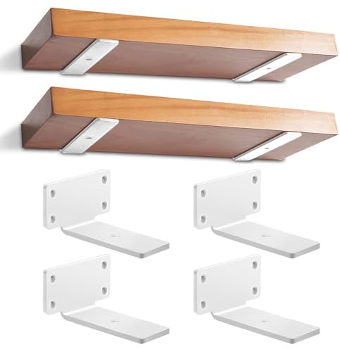 4 Pezzi Staffe per Mensole Galleggianti, Staffe per Mensole Pesanti, Supporto da Appendere Alla Parete, Staffe a L, Supporti per Scaffali Invisibili (Bianco, 12,7 cm)
