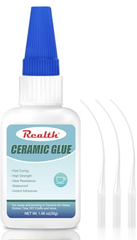 Realth Ceramic Glue | 30g Strong Bond Repair Glue | with Anti-Clog Cap | Fast Cure Clear | Heat-Resistant Waterproof | Suitable for Bonding Dishes Tiles DIY Crafts