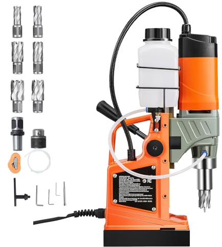 Happybuy Magnetic Drill, 1450W Motor with 2 in Boring Diameter. 2878 lbf Portable Electric Mag Drill Press. Comes with 6 Coring Bits, Variable Speed. Ideal for Metal Surface Drilling