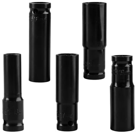5 Pcs Deep Impact Socket, 1/2 Inch Drive by 13mm 16mm 17mm 18mm 19mm Deep Impact Socket, Heavy Duty Metric 6-Point Sockets for Home Car Repair, Heat-Treated High Carbon Steel