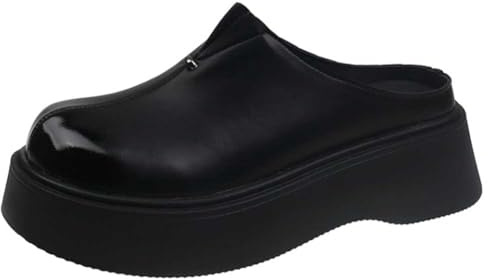 LYMLYB Mules con Plateau in Pelle da Donna, Sandali Chiusi Slip-on, Zoccoli, Antiscivolo, Suola Spessa, Pantofole Impermeabili,Nero,37 EU