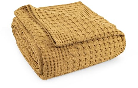 Milam London Manta Sofa 100% Algodón Orgánico - Mantas para Cama King - Blanket Verano - Plaid Cama - Colcha Sofa - 220 X 250 Cm - Mostaza