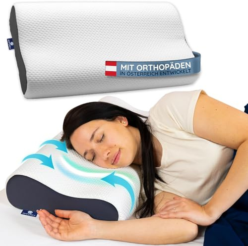 SIMPUREA® Ortopedisk sovkudde Panda – ergonomisk nackstödskudde med ventilerande minnesskum och ventilationshål – för sömn på rygg, sida och mage – tvättbart överdrag