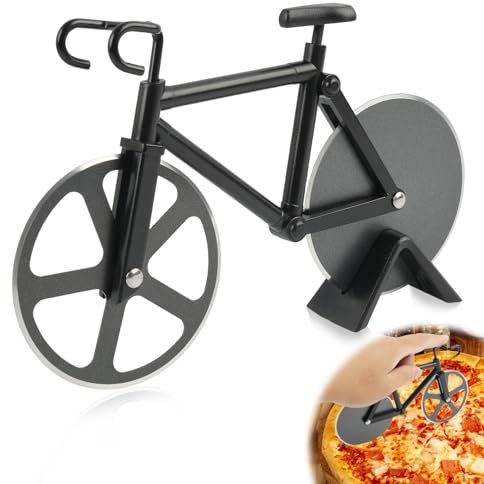 Coupes-pizza en Forme de Vélo, Coupe-pizza en Acier Inoxydable avec Revêtement Antiadhésif, Design Original, Ustensiles de Cuisine Amusants, 19 cm, Noir