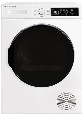 Russell Hobbs Freestanding Electric Heat Pump Condenser Tumble Dryer, 8kg Capacity, 15 Programmes, 3 Heat Settings, LED Display, Anti-Crease, Child Lock in White RH8HPTD1E12W