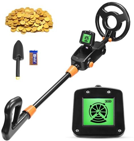 Detecteur de Metaux Enfants, Détecteur de Métaux Légers et étanches IP68 avec Écran LCD et Indication Sonore, Haute Précision pour Enfants avec Pelle pour la Recherche de Métaux