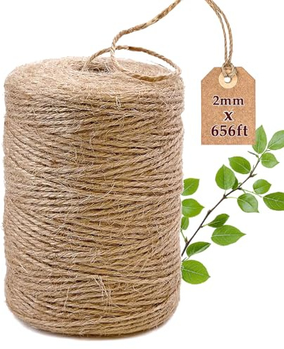 Natural Jute Twine Cord, 200 Metres, 2 mm Garden Cord, Parcel Cord, Natural Jute Craft Cord for Crafts, Gift Wrapping, Gardening, Packaging and Christmas Decoration