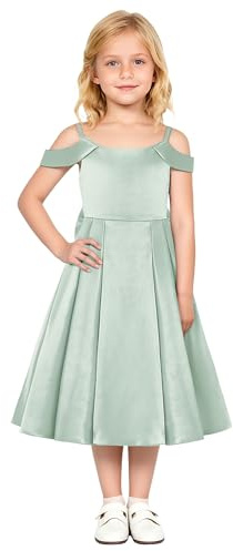 IWEMEK Robe de Soirée Fille en Satin Bustier sans Manches Volants Élégante pour Cérémonie Anniversaire Baptême Princesse