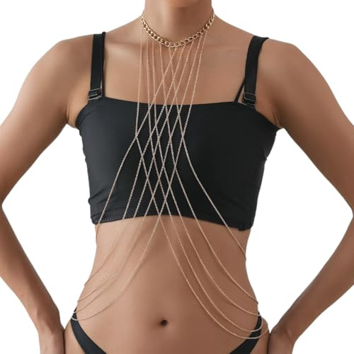 Beimus Collana multistrato regolabile per il corpo per le donne, perfetta per concorsi, balli, feste, matrimoni, accessori per il corpo