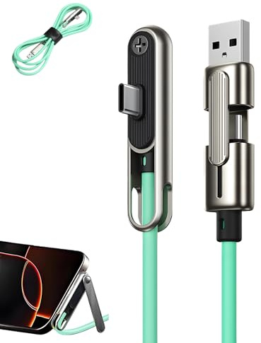 Câble chargeur invisible 2 en 1 avec support, conception double tête USB-A/USB-C vers Type-C, chargeur de téléphone latéral 240 W, adapté au transport lors de voyages en plein air