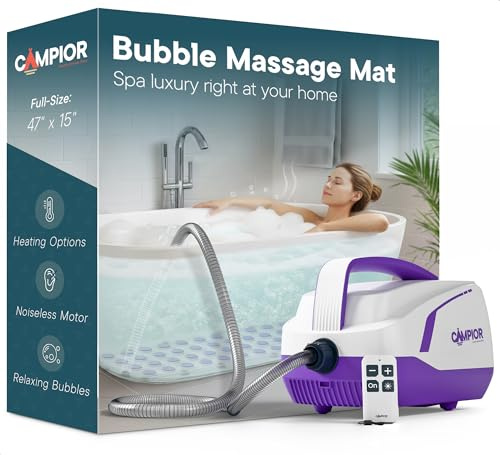 Bubble Bath Massager Mat for Bathtub, 47.24 x 14.57 Full-Body Heated Air Spa with 6-Level Adjustable Bubbles, Non-Slip Waterproof Design, Remote Control, for Stress, Muscle Relief & Relaxation,
