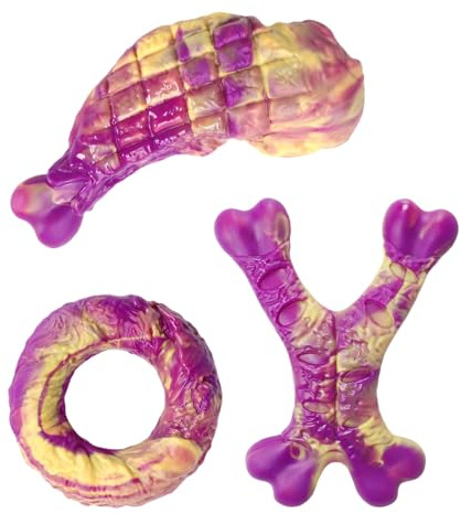 Kauspielzeug für Hunde | 3-teiliges Interaktives Nylon Spielzeug | Nicht Splitterndes Zahnreinigungsset für Welpen und Alle Hunderassen | Für Indoor, Outdoor, Reisen, Langeweile & Spielspaß