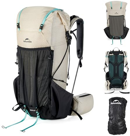Naturehike Rock 2.0 uppgraderad 30/45/60 l ryggsäck inre ram vandringsryggsäck män kvinnor med regnskydd trekkingryggsäckar för utomhus camping resor backpacking, Vit, 60L/M, Utomhus