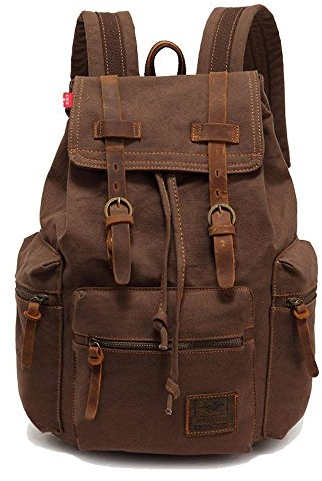 School College Rucksack, Casual Leather Backpack,Vintage Canvas Rucksack, Laptop Backpack,Travel Outdoor Shouder Bag,Travel Hiking Casual Daypack for Men Women (coffe)