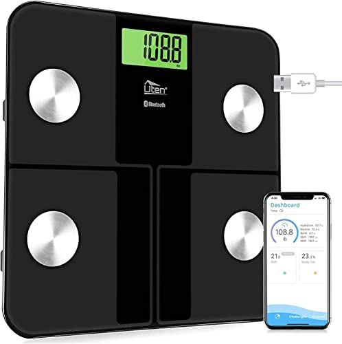 Digital Personenwaage Körperfettwaage Uten Bluetooth Körperwaage Digitale Körperanalysewaage mit APP Körperanalysegerät Gewichtswaage 180kg 400lb