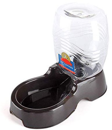 Flexzion Station de Distribution d'eau pour Animaux de Compagnie, Noir (0,6 l) - Réapprovisionnement Automatique par gravité - Fontaine à Boire - Bol - Support Portable pour Petits Chiens et Chats