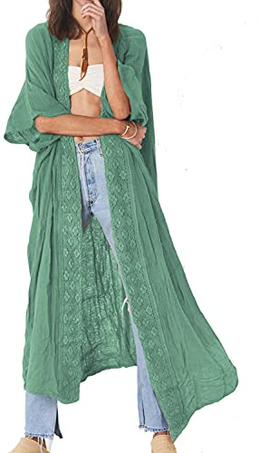 YouKD Vestido largo de estilo bohemio para mujer, kimono tipo caftán, talla grande, ropa de playa para traje de baño, A verde, Altoa única