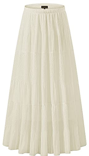 NASHALYLY Women's Chiffon Elastic High Waist Pleated A-Line Flared Maxi Skirts?Perfectly Pale,S?