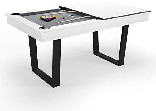 SOKKER Billard Américain Convertible en Table à Manger 4/6 Personnes 185 x 104 x 82 Cm - Horizon, Blanc et Noir