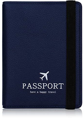 HCFGS Reisepasshülle Impfpass Hülle Kunstleder Passhülle mit RFID-Blocker Tragbare Reisepass Tasche für Damen Herren Reisepass Kreditkarten, Ausweis und Reisedokumente (Blau)