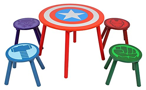Marvel Avengers Tisch- und Hocker-Set für 4 Personen, hält bis zu 30 kg pro Hocker, perfekt zum Spielen und für Aktivitäten, klein, mehrfarbig
