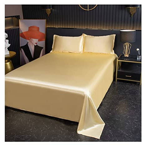 DMKD Bettlaken ohne Gummizug in 100% Polyester-Mikrofaser Betttuch Haustuch ohne Gummi Glatt und Weich Laken viele Farben und Größen (Color : Golden, Size : 230x250cm+48x74cm x2)