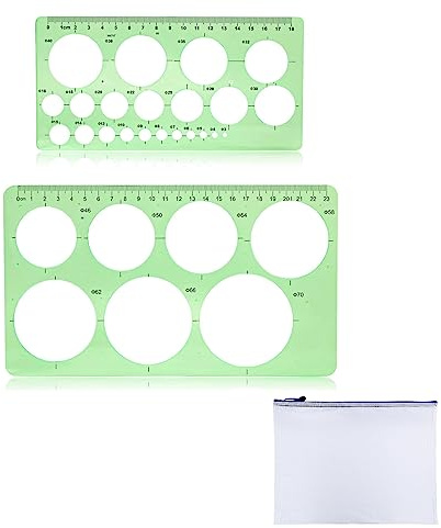 2 stycken cirkulära mallar för ritning och en transparent mapp, cirkelmallar för målning, transparent grön, multifunktionell rund geometrisk stencil linjal av plast för kontor