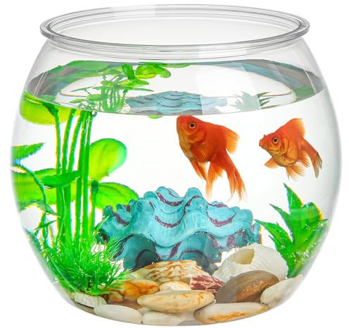OATIPHO Bocal À Poisson Transparent en Plastique 9.65In Petit Aquarium Rond pour Poissons Rouges Betta Tortues Décor Maison Bureau Facile À Nettoyer