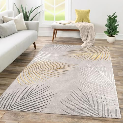 TT Home Tappeto Camera Da Letto Soggiorno Pelo Corto Disegno Geometrico 3D Astratto, Colore:Grigio Oro, Dimensione:120x160 cm
